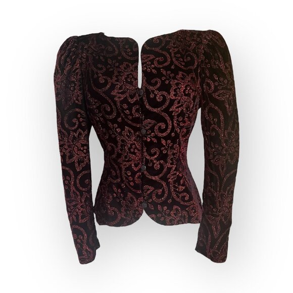 VTG Scott McClintock Black Floral Velvet Cropped Blazer Size 4 - Picture 1 of 7